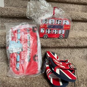 London Red, White and Blue -Themed Flip Flops and Accessories Bag Set
